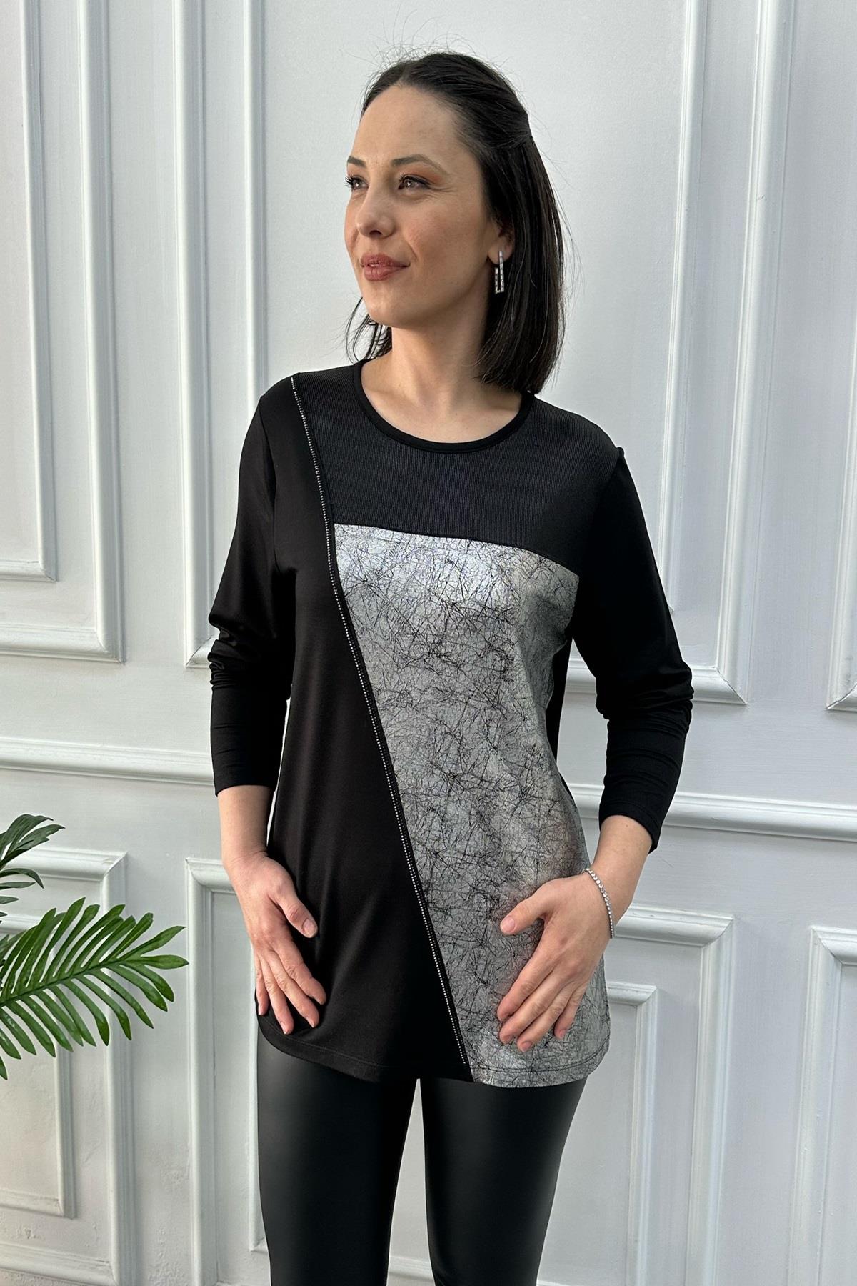 Büyük Beden Gümüş Renkli Bluz