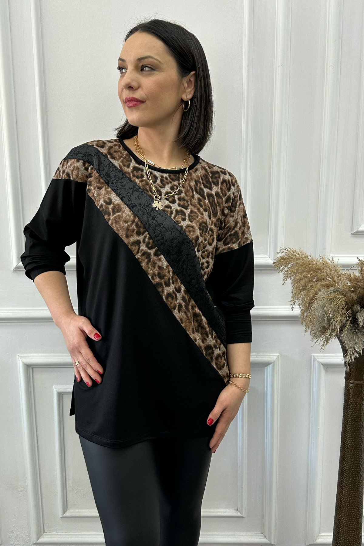 Büyük Beden Leopar Deri Detaylı Tunik