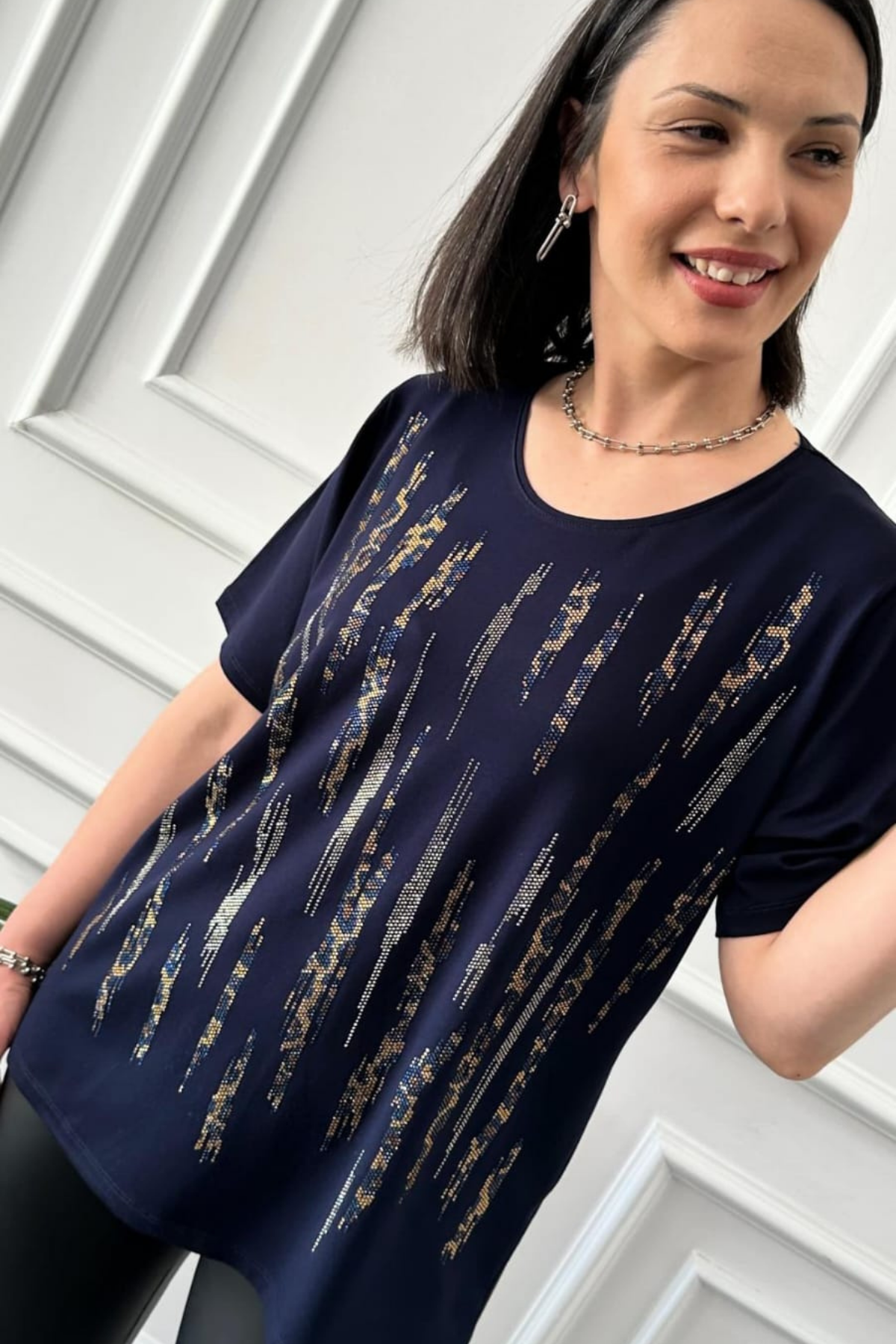 Büyük Beden Leopar Taşlı Tshirt