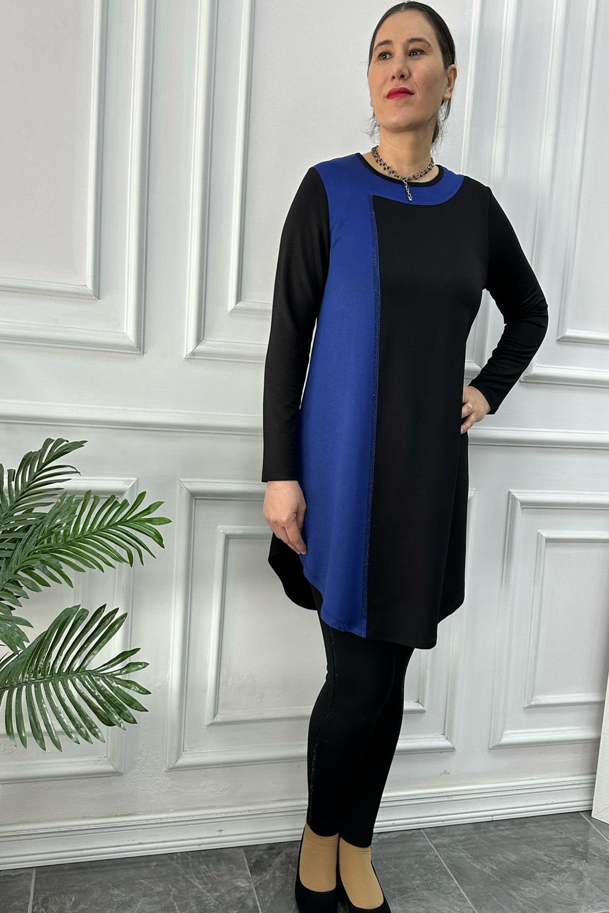 Büyük Beden Siyah Saks Tunik