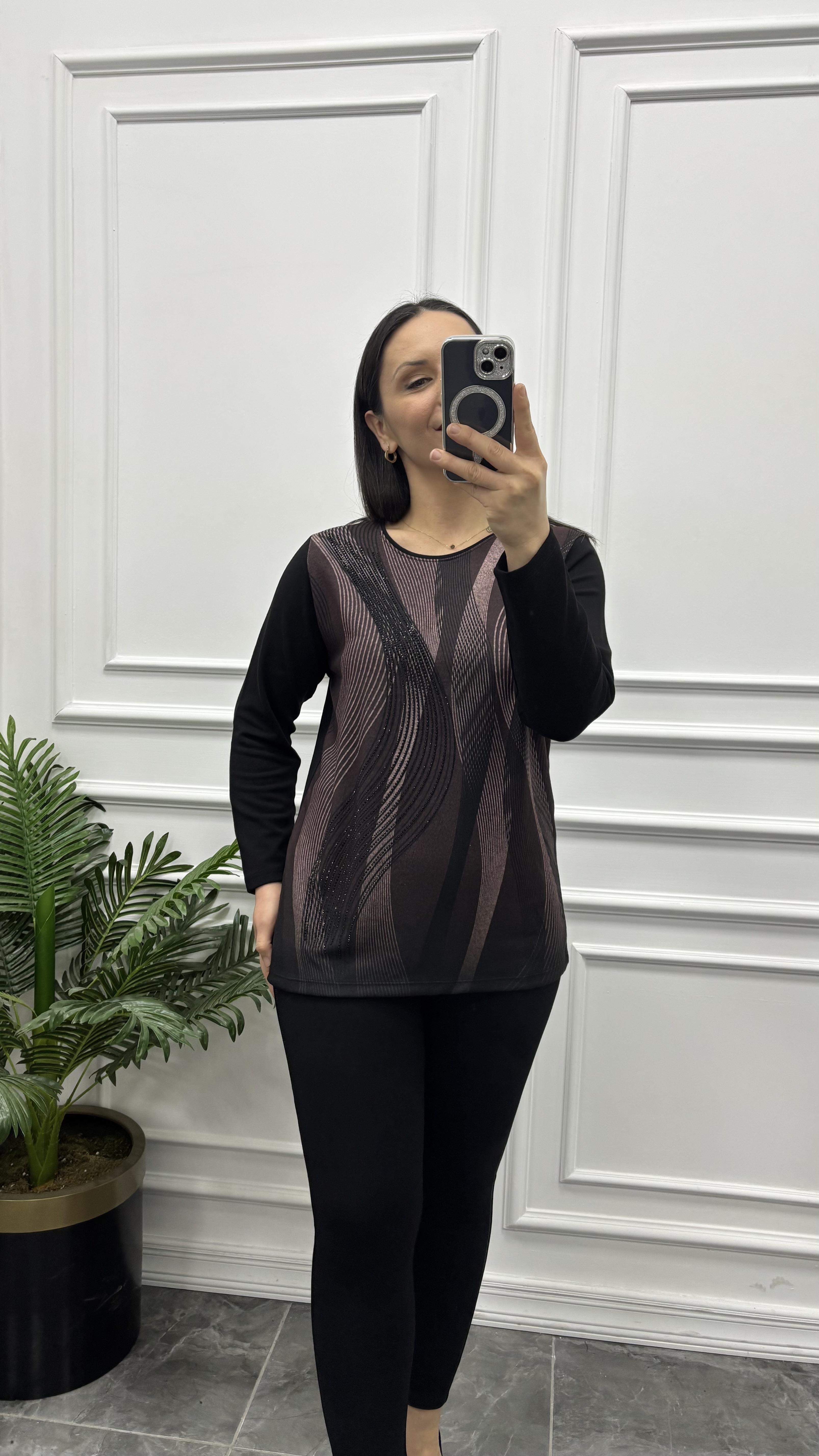 Derya Çizgili Desen Pembe Bluz