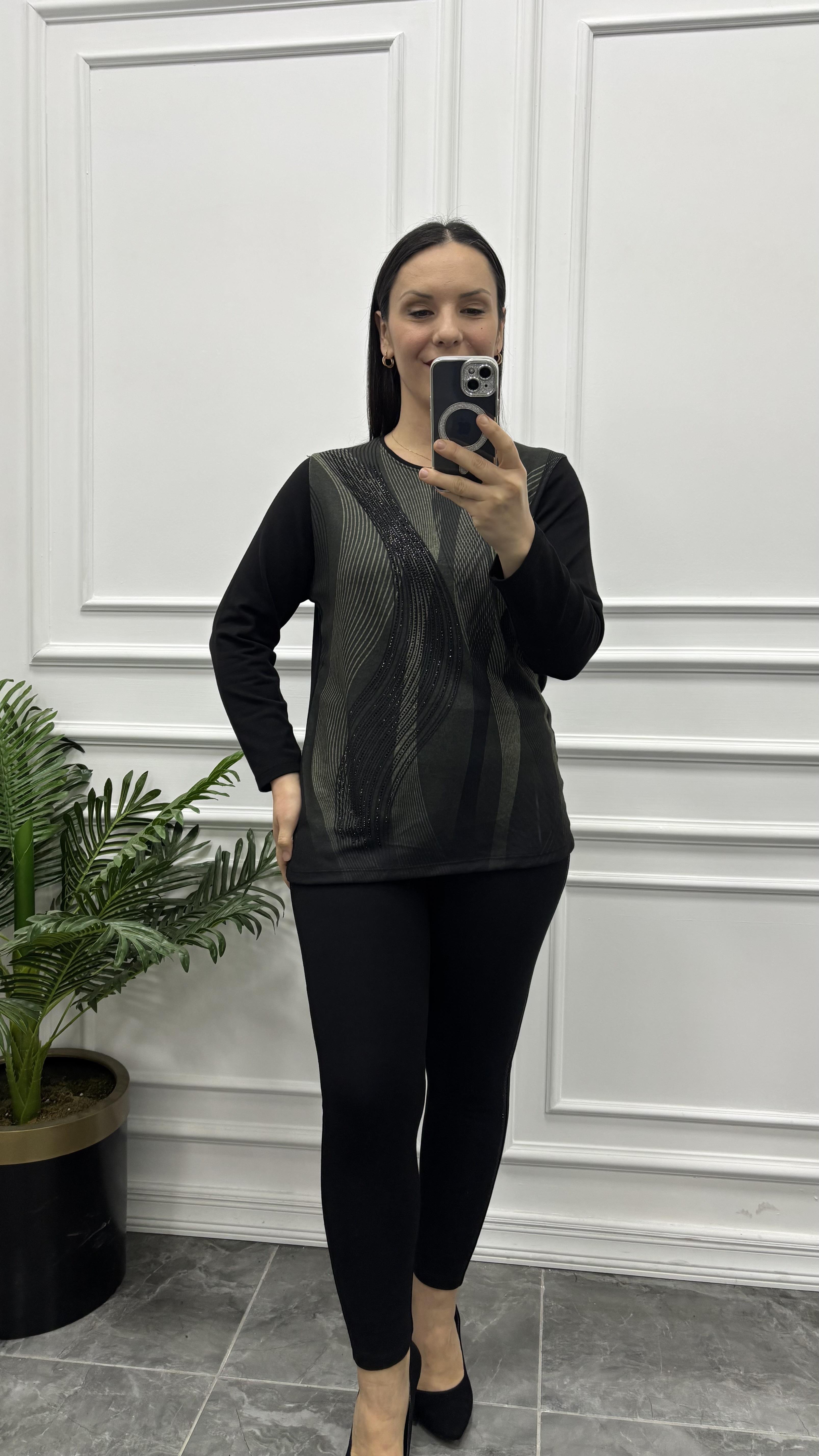 Derya Çizgili Desen Yeşil Bluz