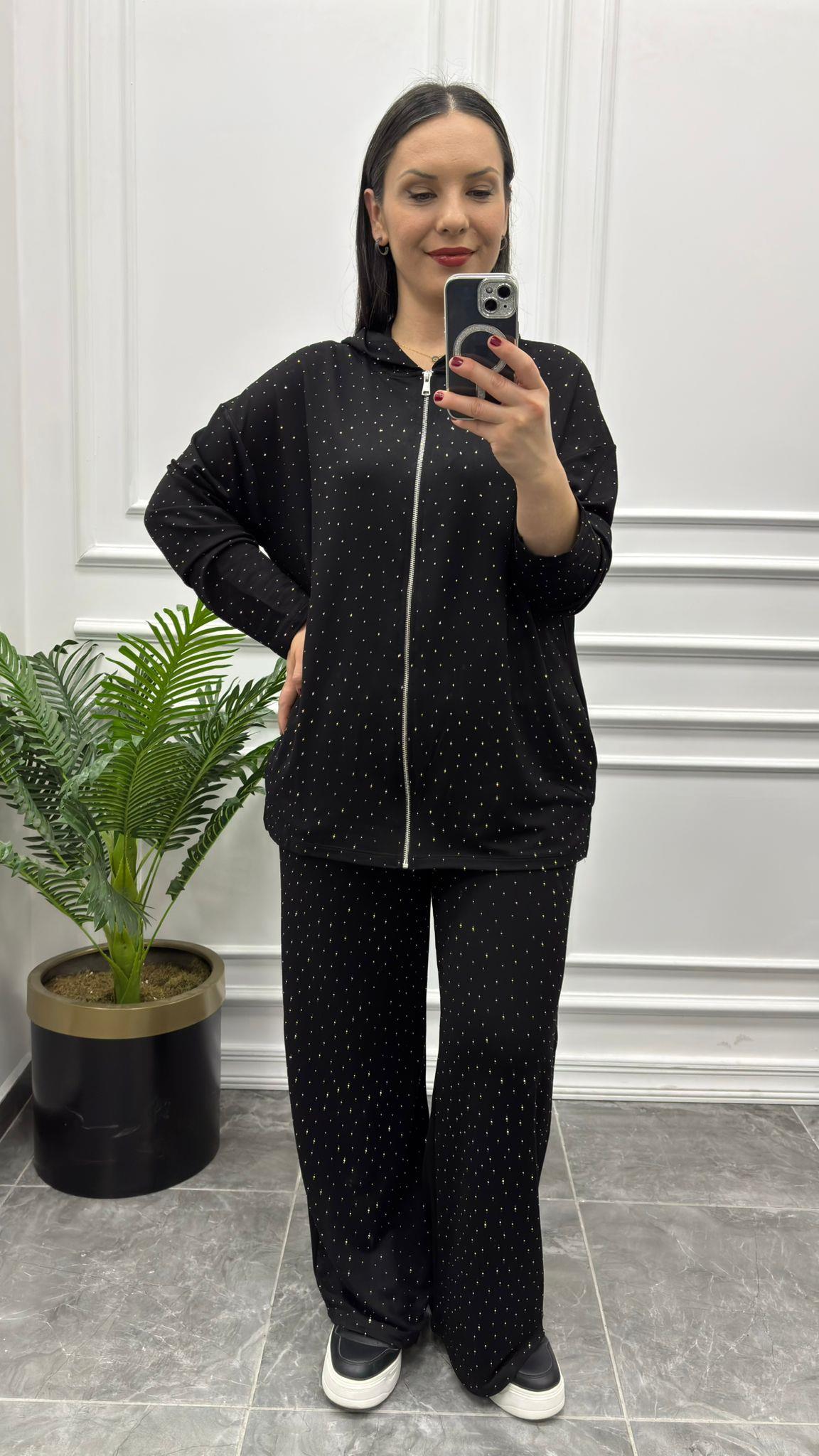 Full Taşlı Kapşonlu Athleisure Takım
