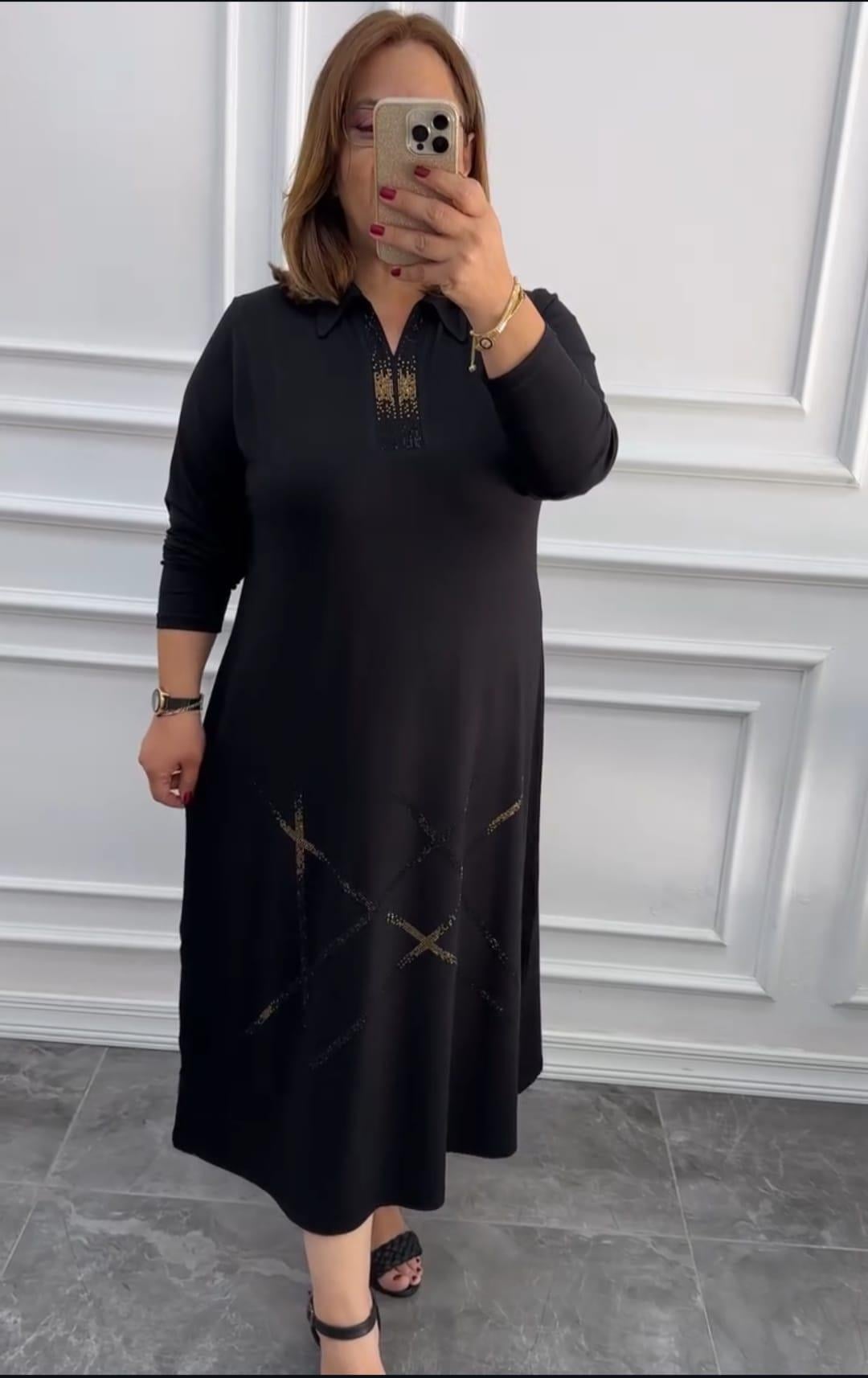Polo Yaka Taş Detaylı Elbise