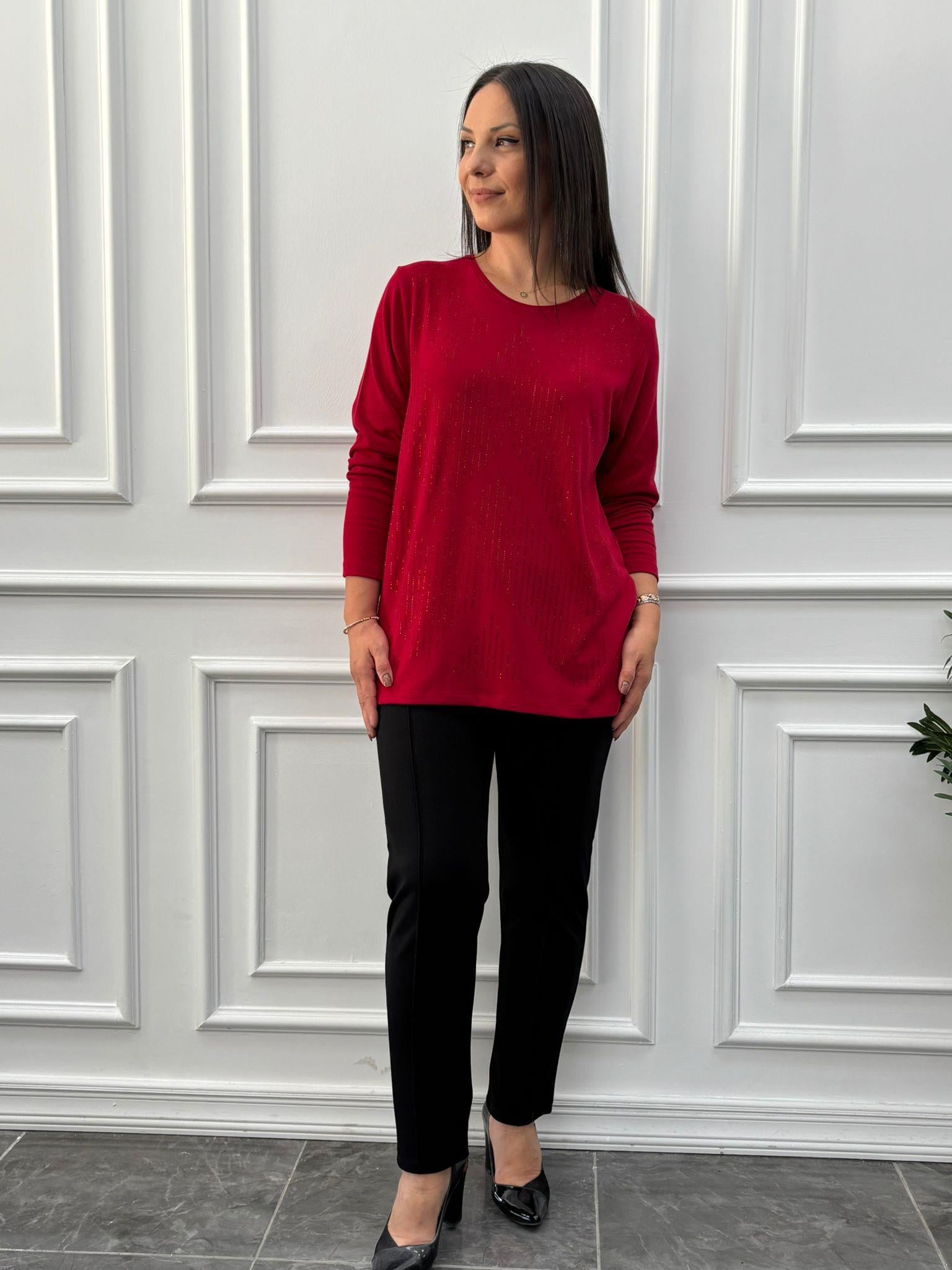 Zigzag Taş Desenli Bluz