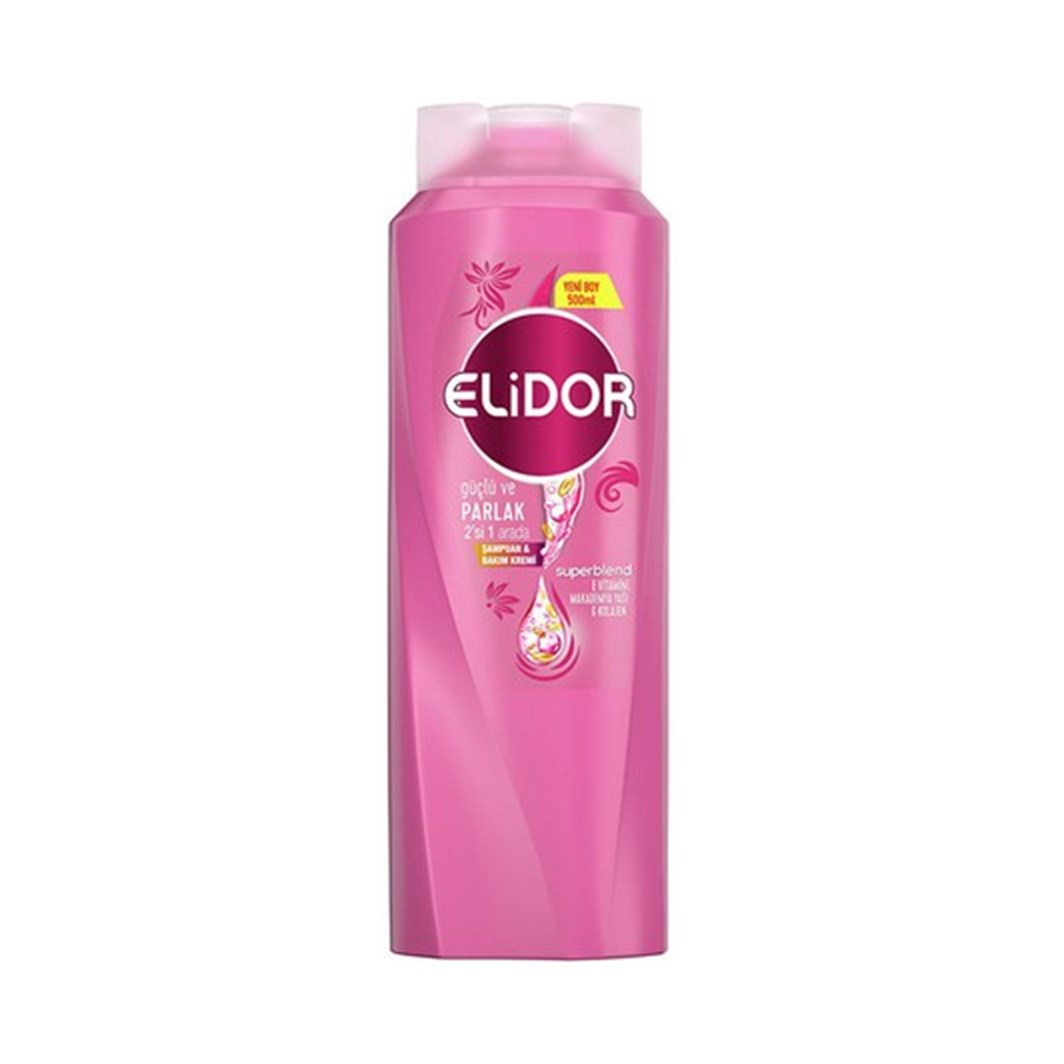Elidor Superblend 2si 1 Arada Şampuan ve Saç Bakım Kremi Güçlü ve Parlak E  Vitamini Makademya Yağı Kolajen 500 ml