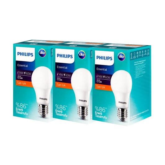 Philips Ampul Led Essential 8/60 W E27 Sarı Işık Eko 3 lü