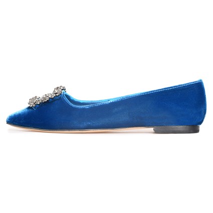 Mavi Kadife Kadın Babet Ayakkabı