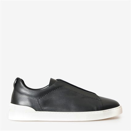Siyah Deri Bağcıksız Erkek Sneaker