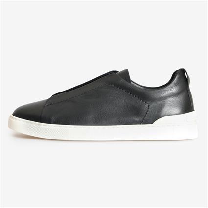 Siyah Deri Bağcıksız Erkek Sneaker