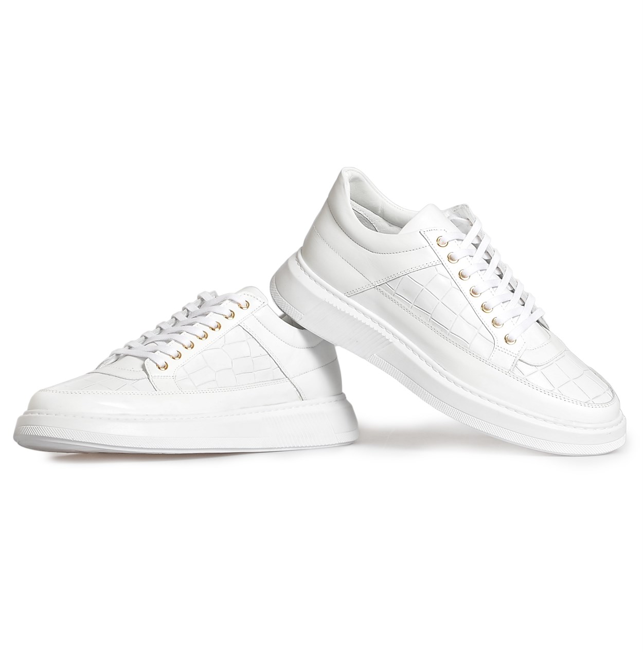 Beyaz Deri Kombin Erkek Spor Ayakkabı | Flower Ayakkabı