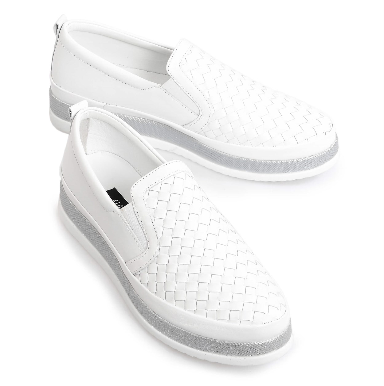Beyaz Deri Örgü Detaylı Kadın Günlük Ayakkabı | Flower Ayakkabı