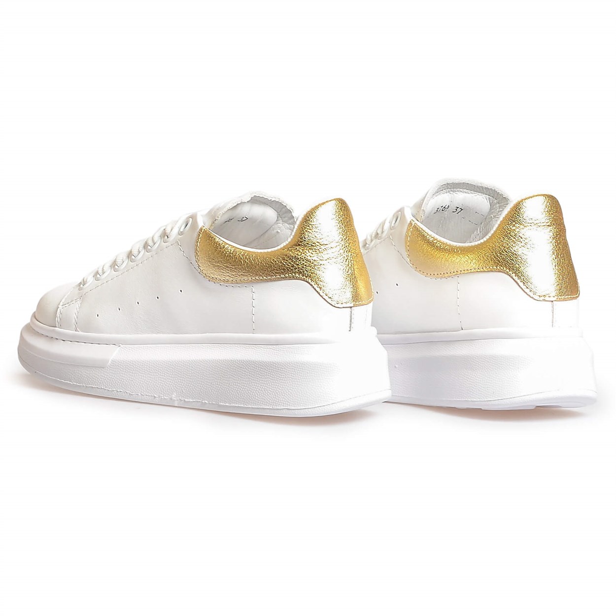 Beyaz Deri Gold Kombin Spor Ayakkabı | Flower Ayakkabı