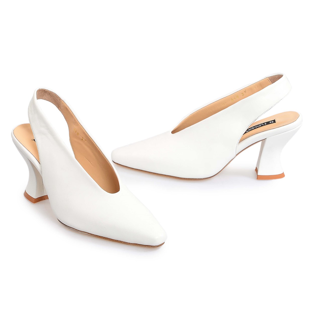 Beyaz Deri Kalın Topuklu Kadın Ayakkabı | Flower Ayakkabı