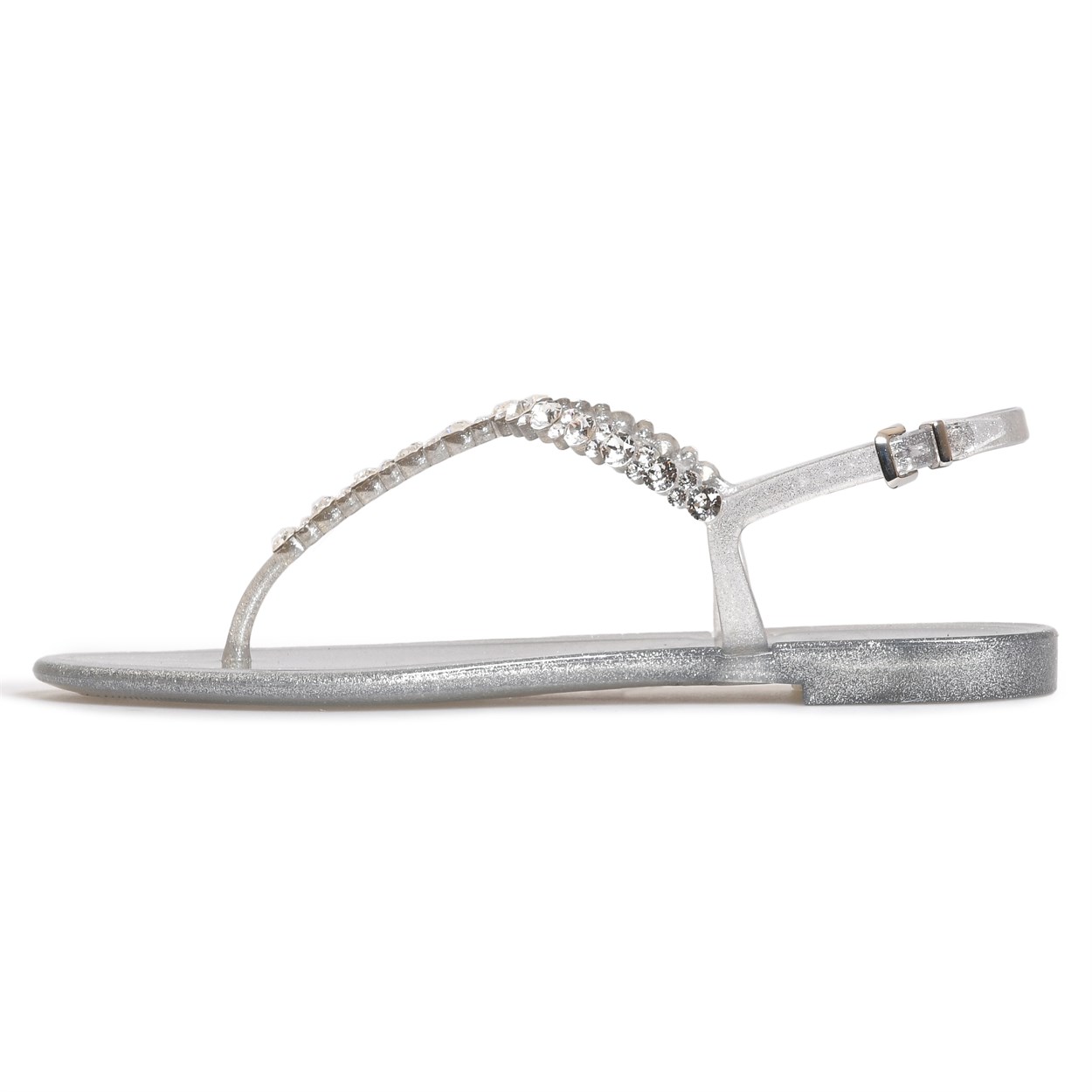 Gümüş Taşlı Menghi Parmak Arası Sandalet | Flower Ayakkabı