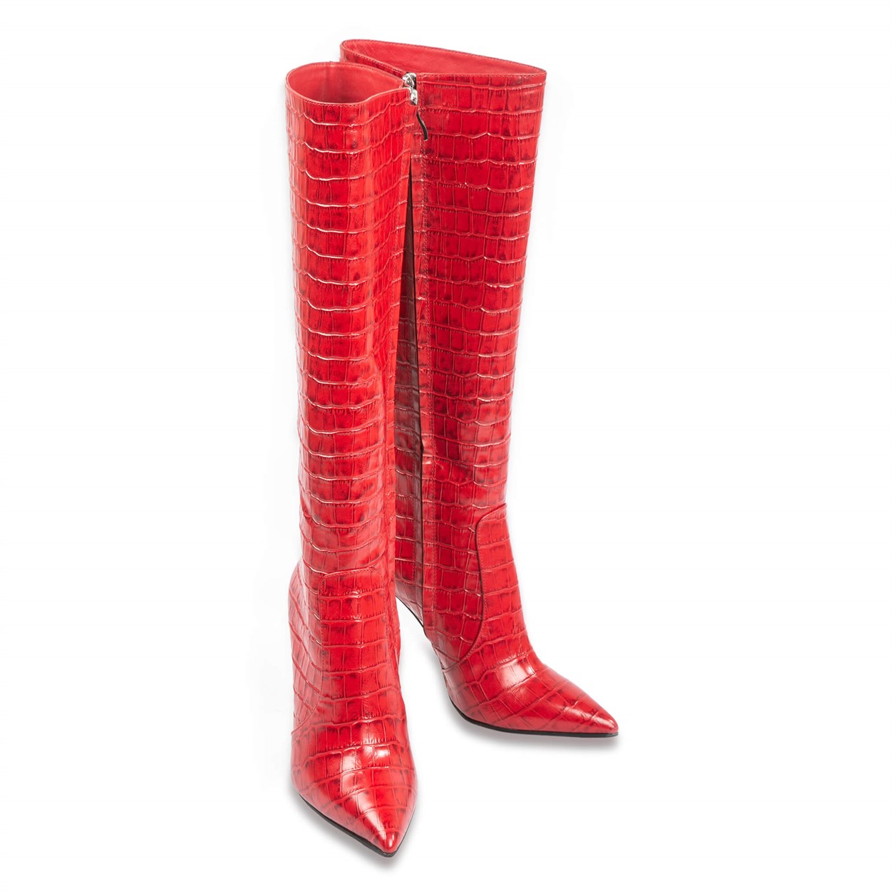 Kırmızı Kroko Deri Çizme | Flower Ayakkabı