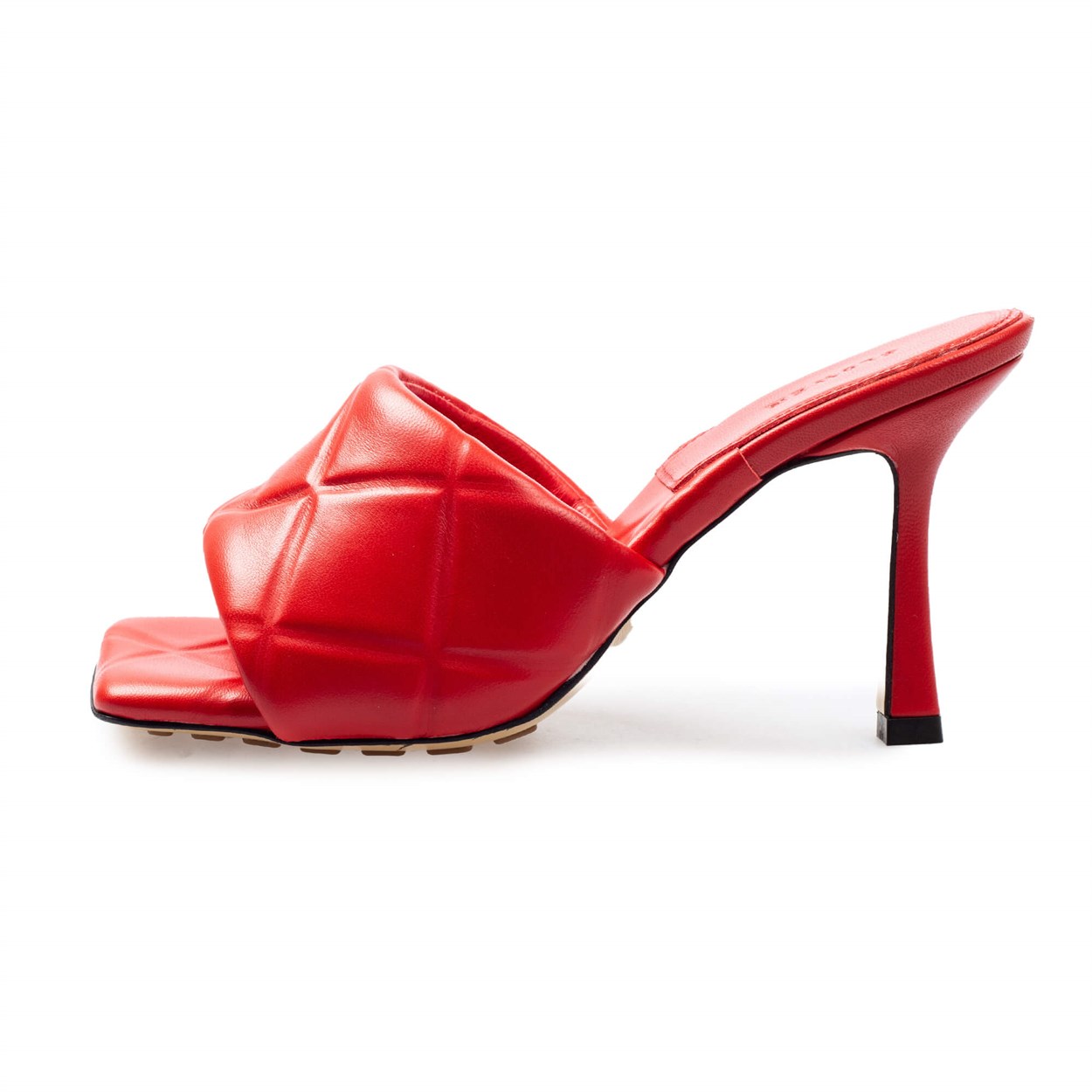 Kırmızı Deri Kapitoneli Topuklu Terlik | Flower Ayakkabı