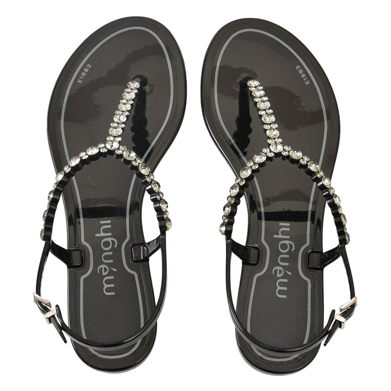 Siyah Taşlı Menghi Parmak Arası Sandalet | Flower Ayakkabı