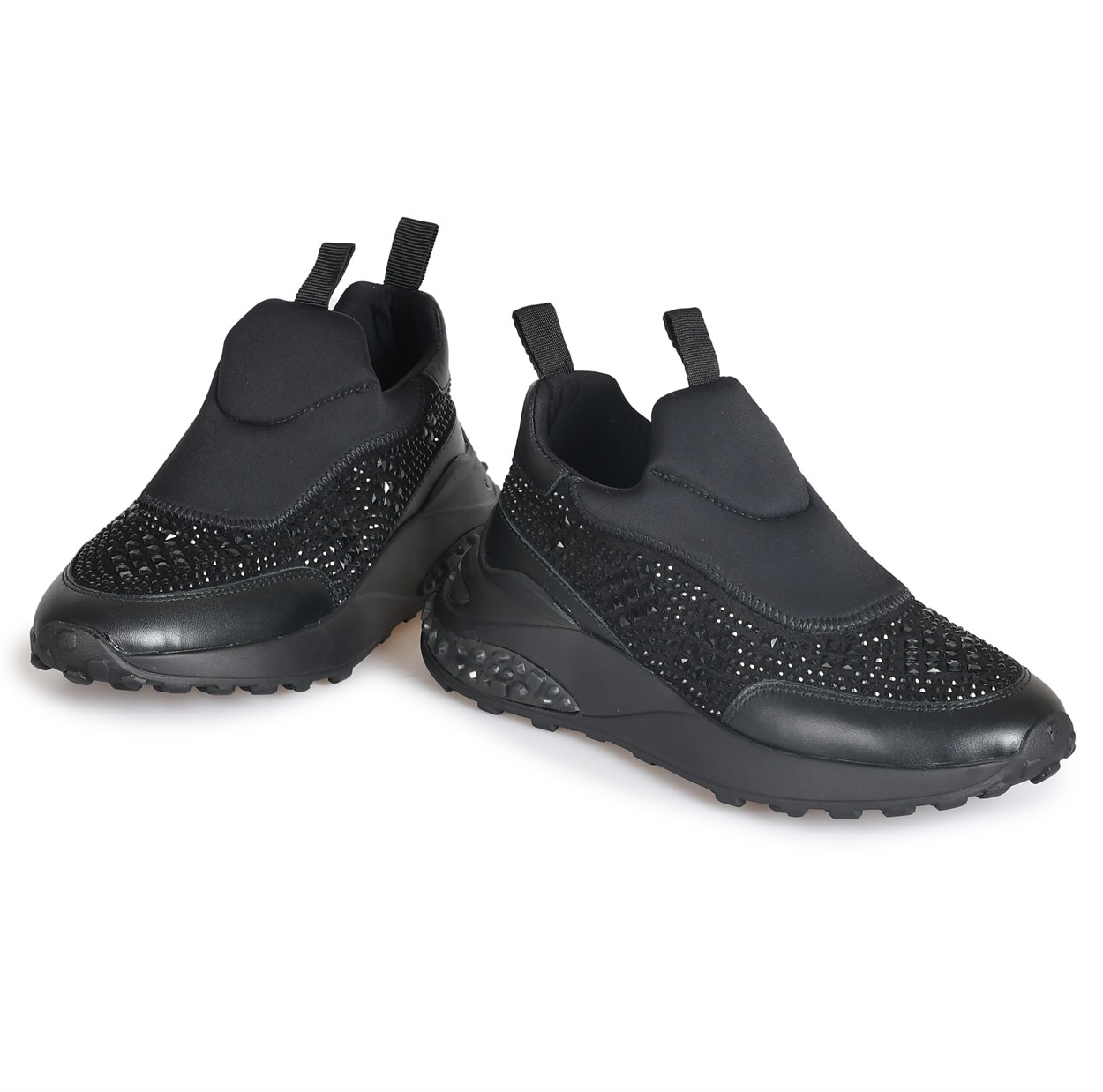 Siyah Streç Taşlı Spor Ayakkabı | Flower Ayakkabı