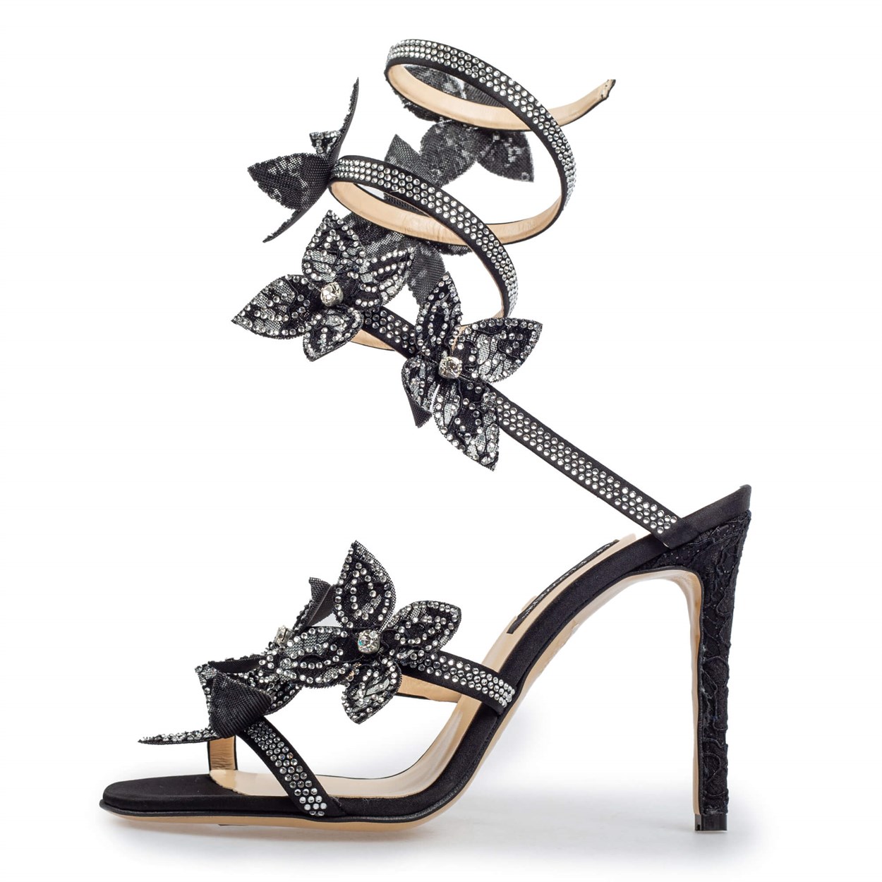Siyah Dantel Yaylı Çiçekli Abiye Ayakkabı | Flower Ayakkabı