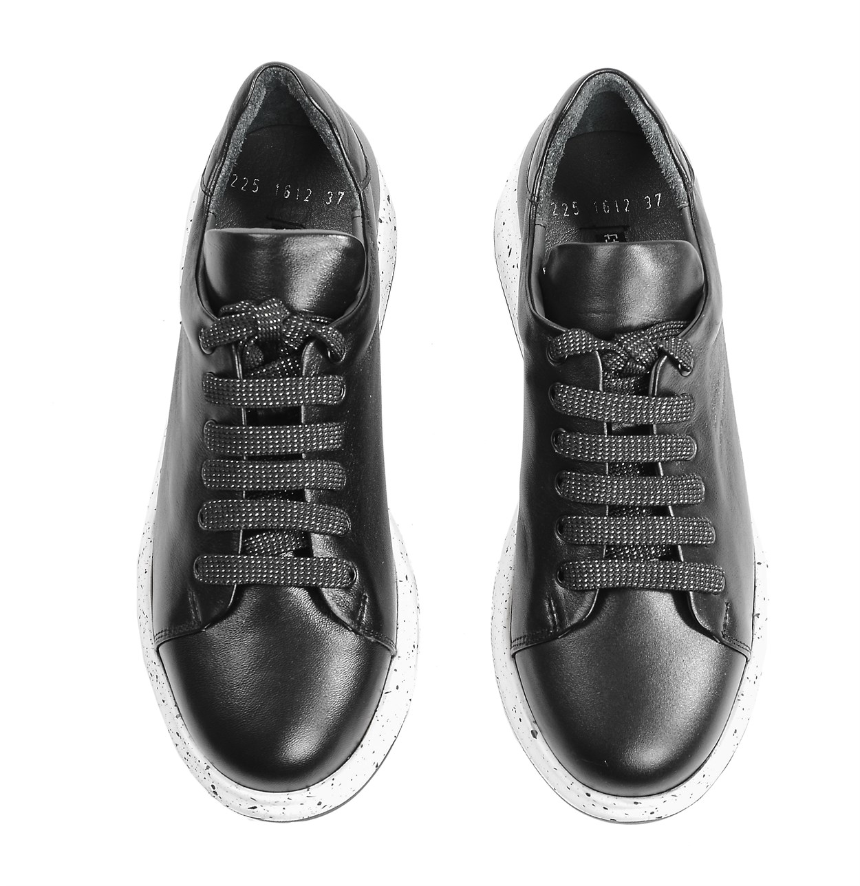 Siyah Bağcıklı Klasik Kadın Spor Ayakkabı | Flower Ayakkabı