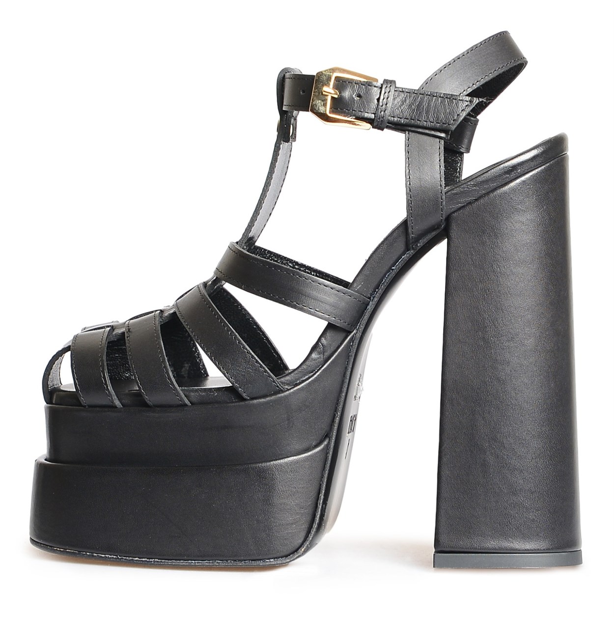 Siyah Deri Platformlu Kadın Sandalet | Flower Ayakkabı