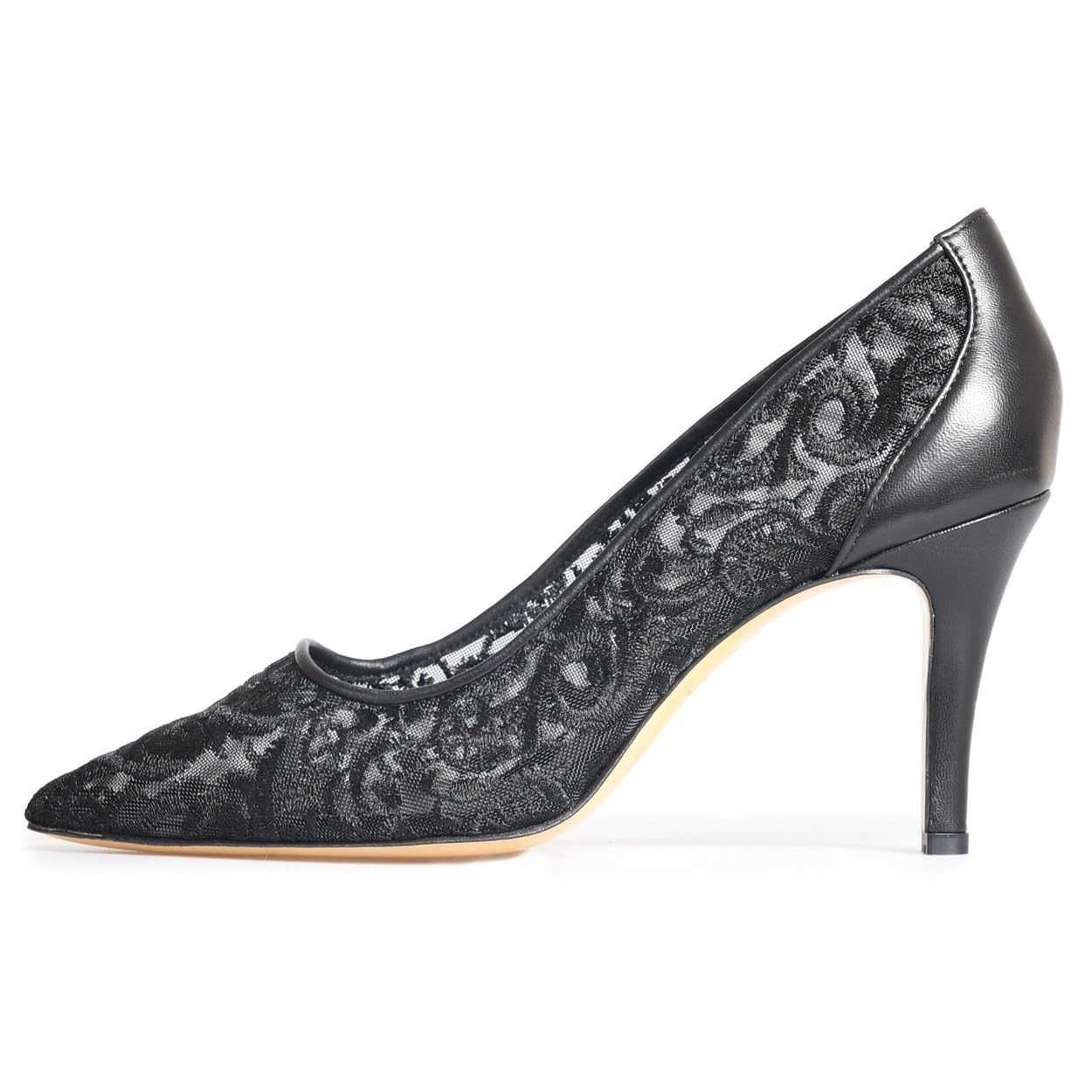 Siyah Deri Nakış Detaylı Stiletto | Flower Ayakkabı