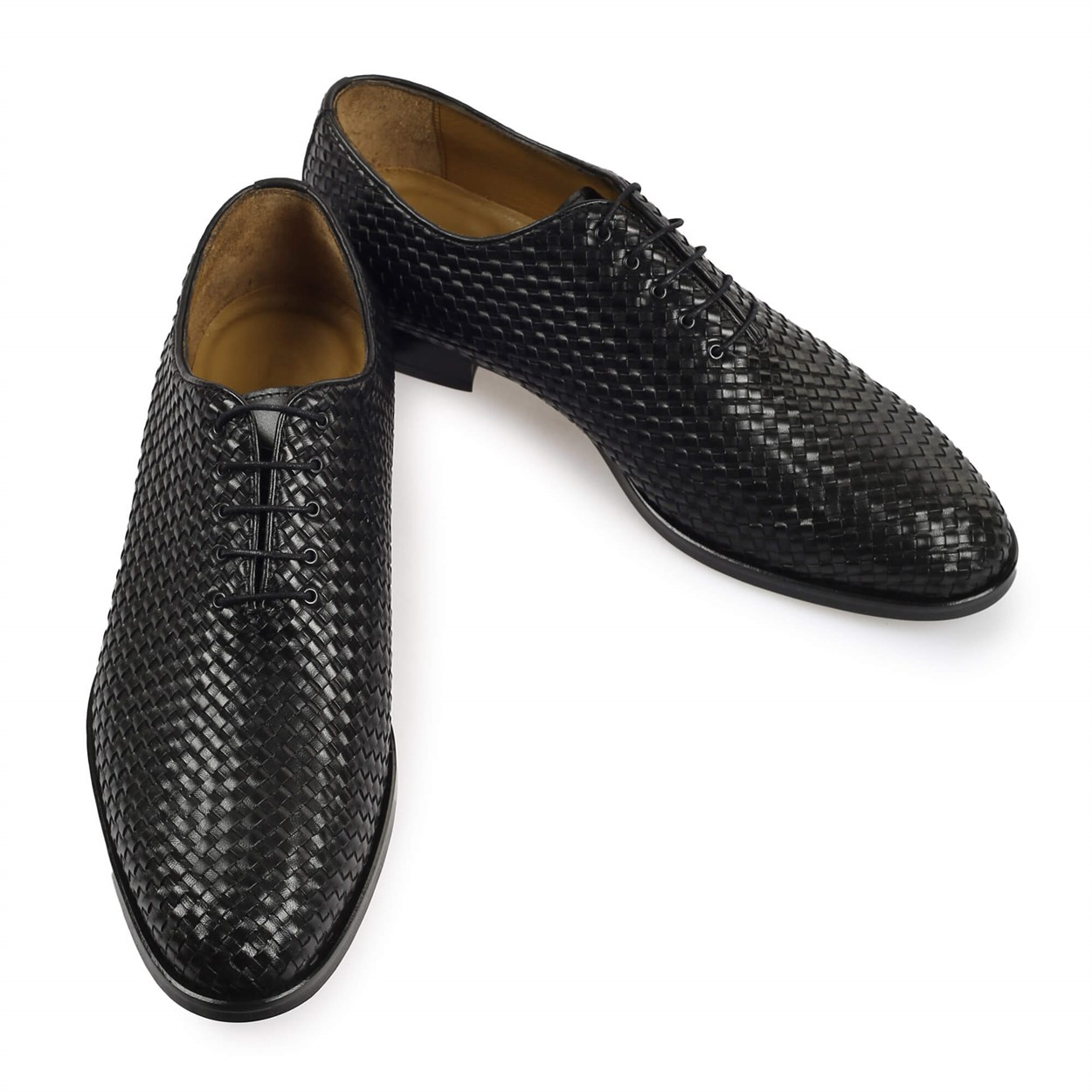 Siyah Deri Örgü Klasik Erkek Ayakkabı | Flower Ayakkabı