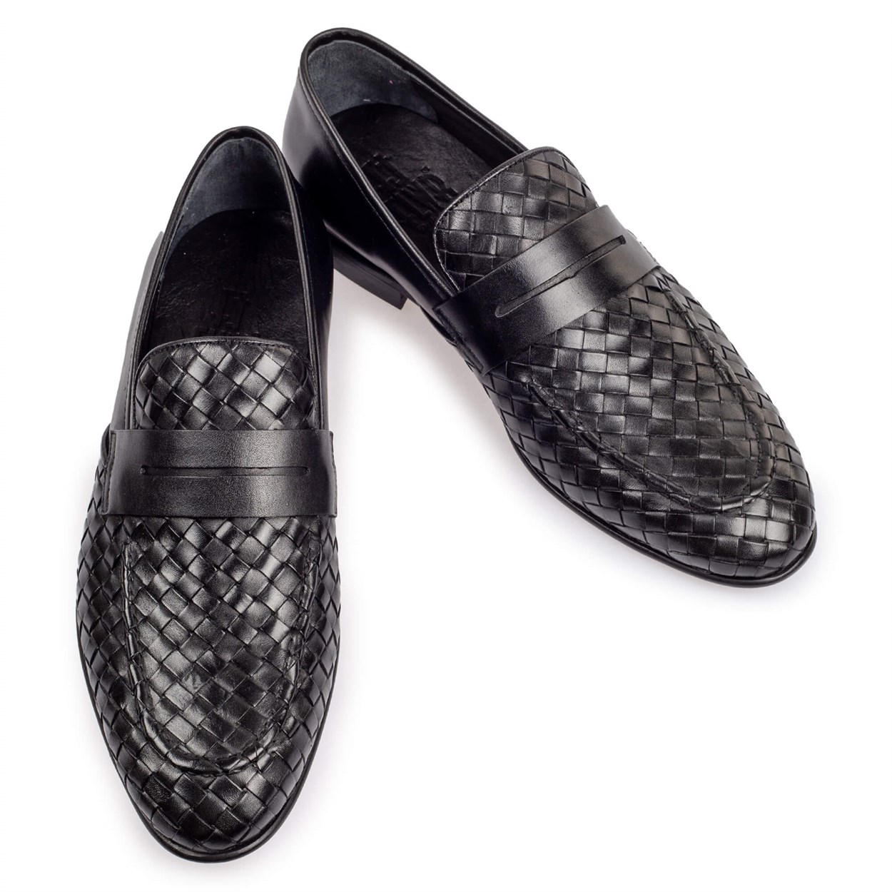 Siyah Deri Örgü Klasik Erkek Ayakkabı | Flower Ayakkabı