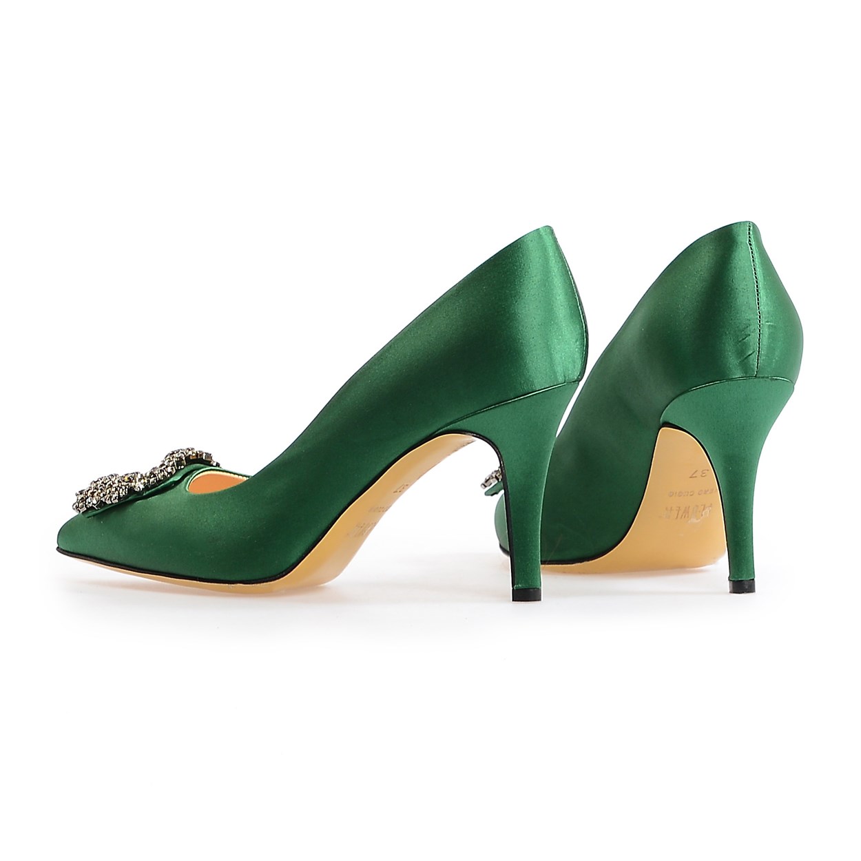 Yeşil Kare Tokalı Stiletto | Flower Ayakkabı