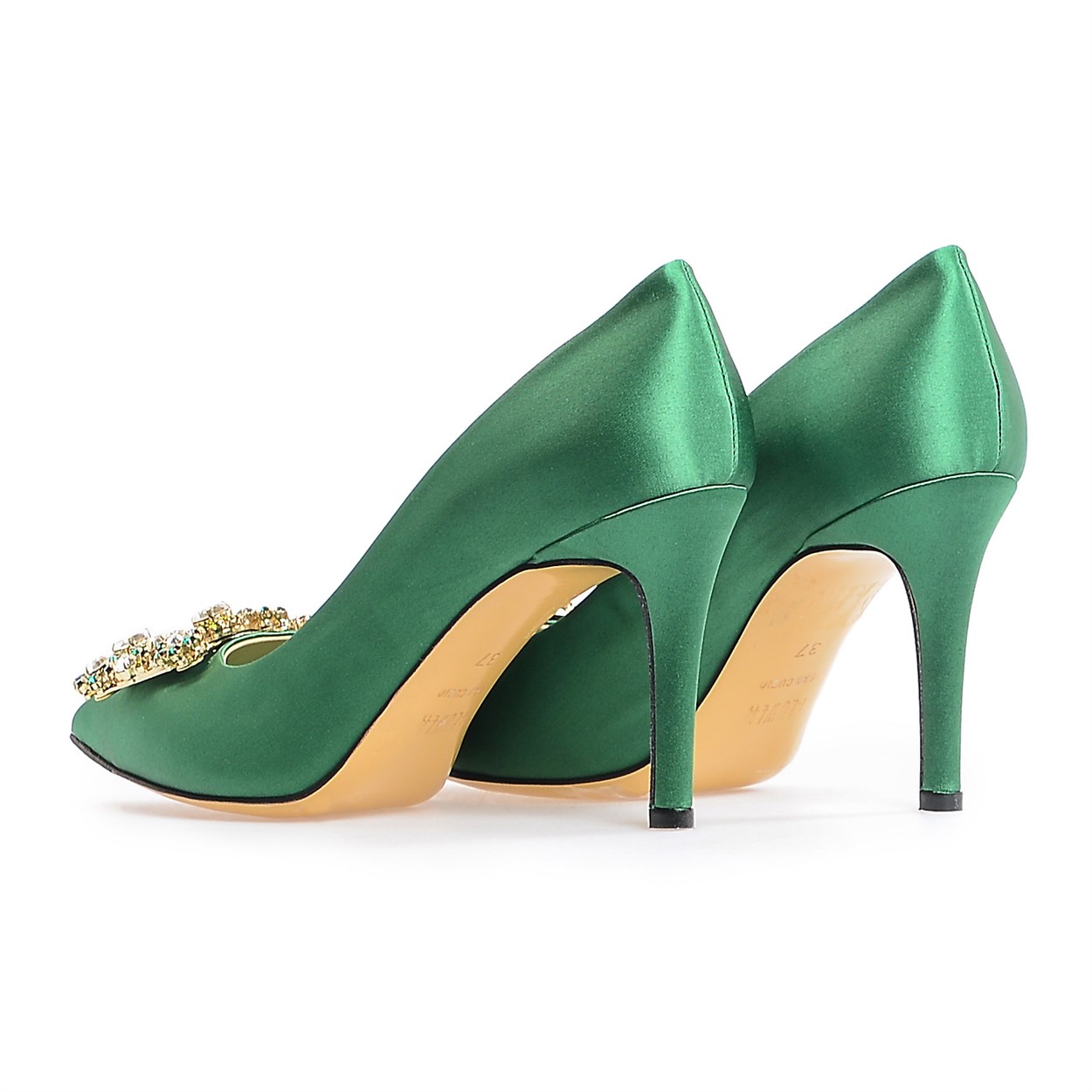 Yeşil Saten Taşlı Abiye Ayakkabı | Flower Ayakkabı