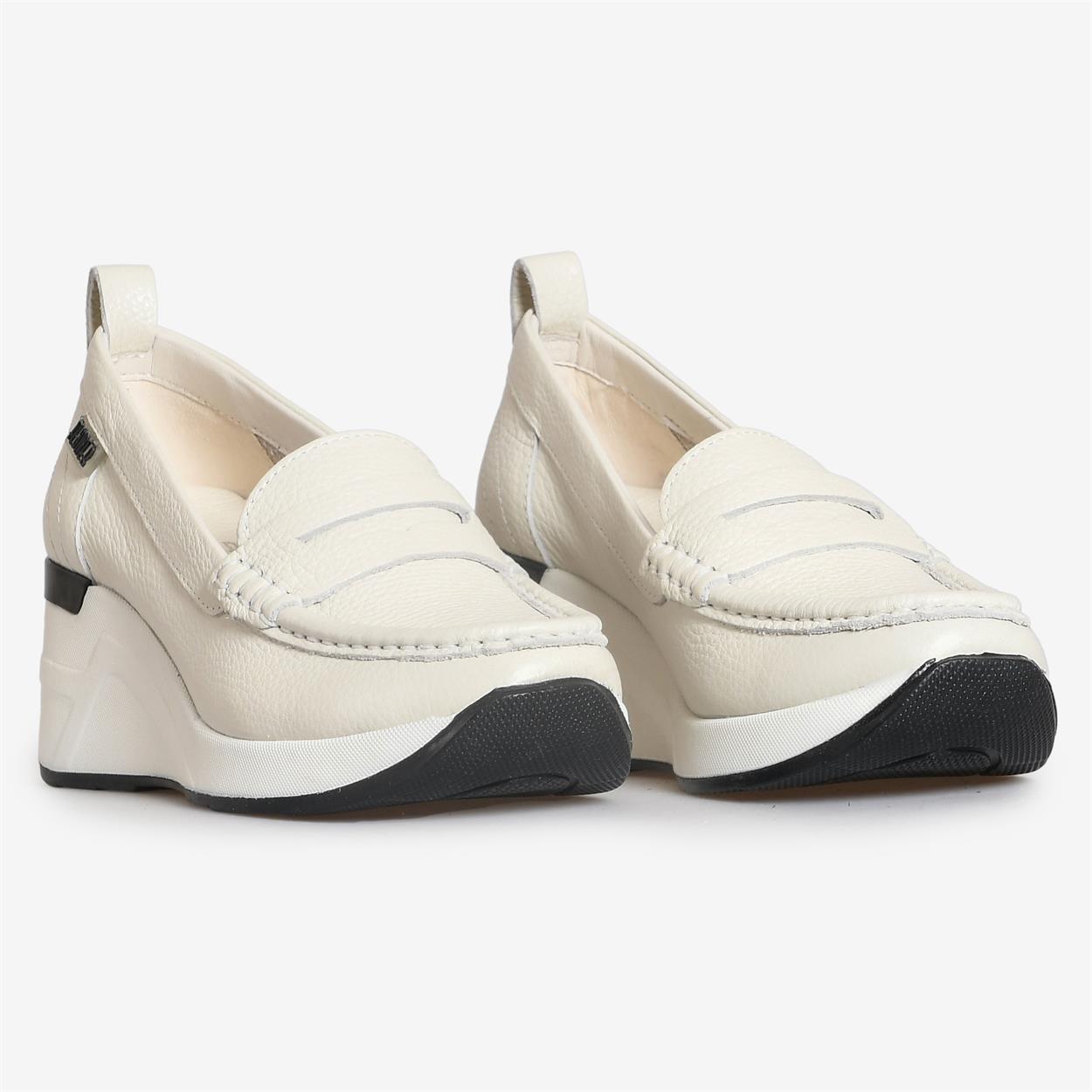 Flower Ayakkabı | Bej Deri Dolgu Topuk Kadın Günlük Ayakkabı