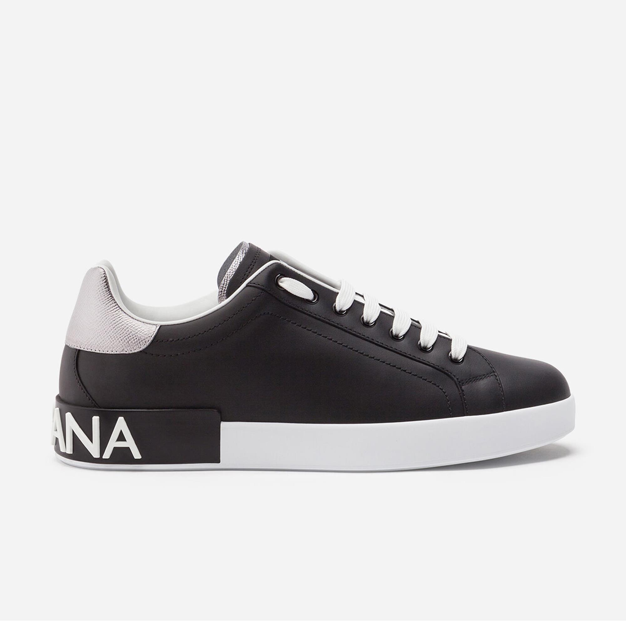 Dolce&Gabbana Siyah Deri Erkek Sneaker | Flower Ayakkabı