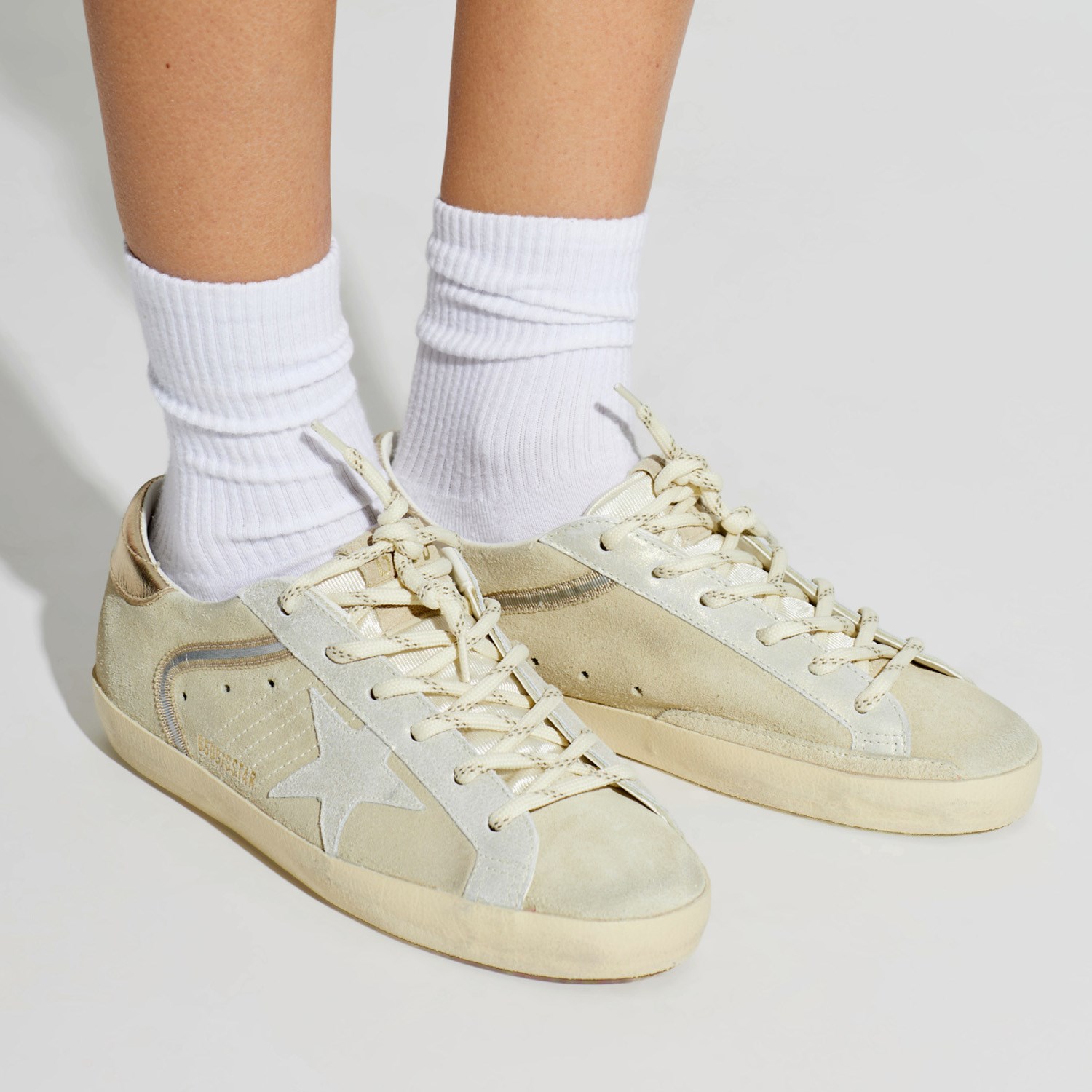 Golden Goose Bej Deri Super-Star 8094 Kadın Sneakers | Flower Ayakkabı