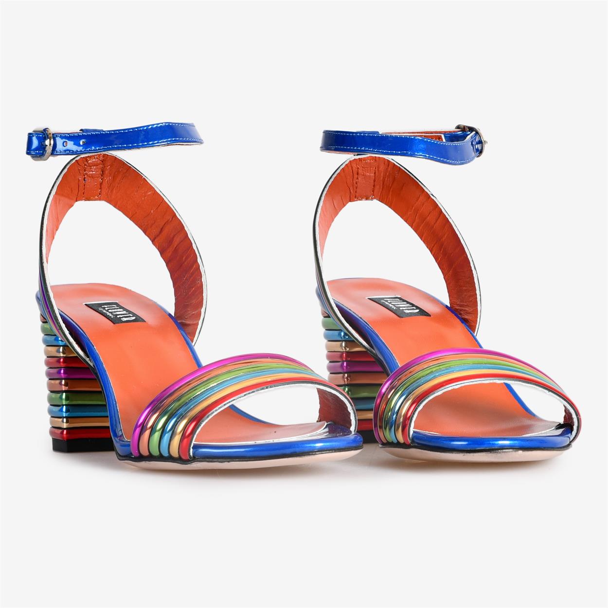 Renkli Deri Kadın Topuklu Sandalet | Flower Ayakkabı