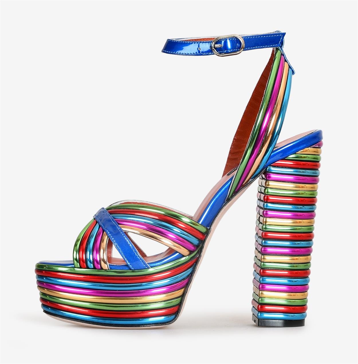 Flower Ayakkabı | Renkli Deri Platformlu Topuklu Ayakkabı