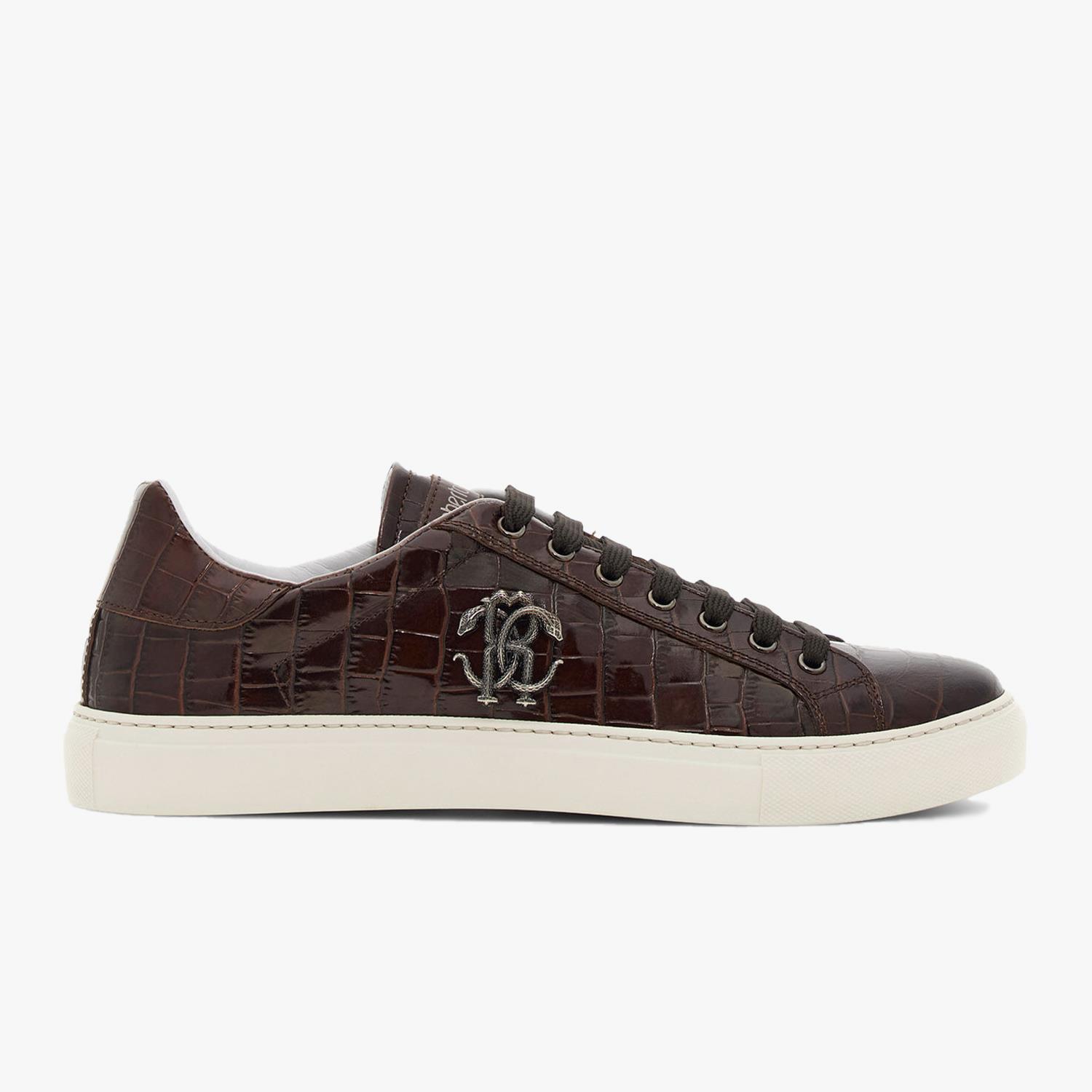 Roberto Cavalli Kahve Kroko Deri Erkek Sneaker | Flower Ayakkabı