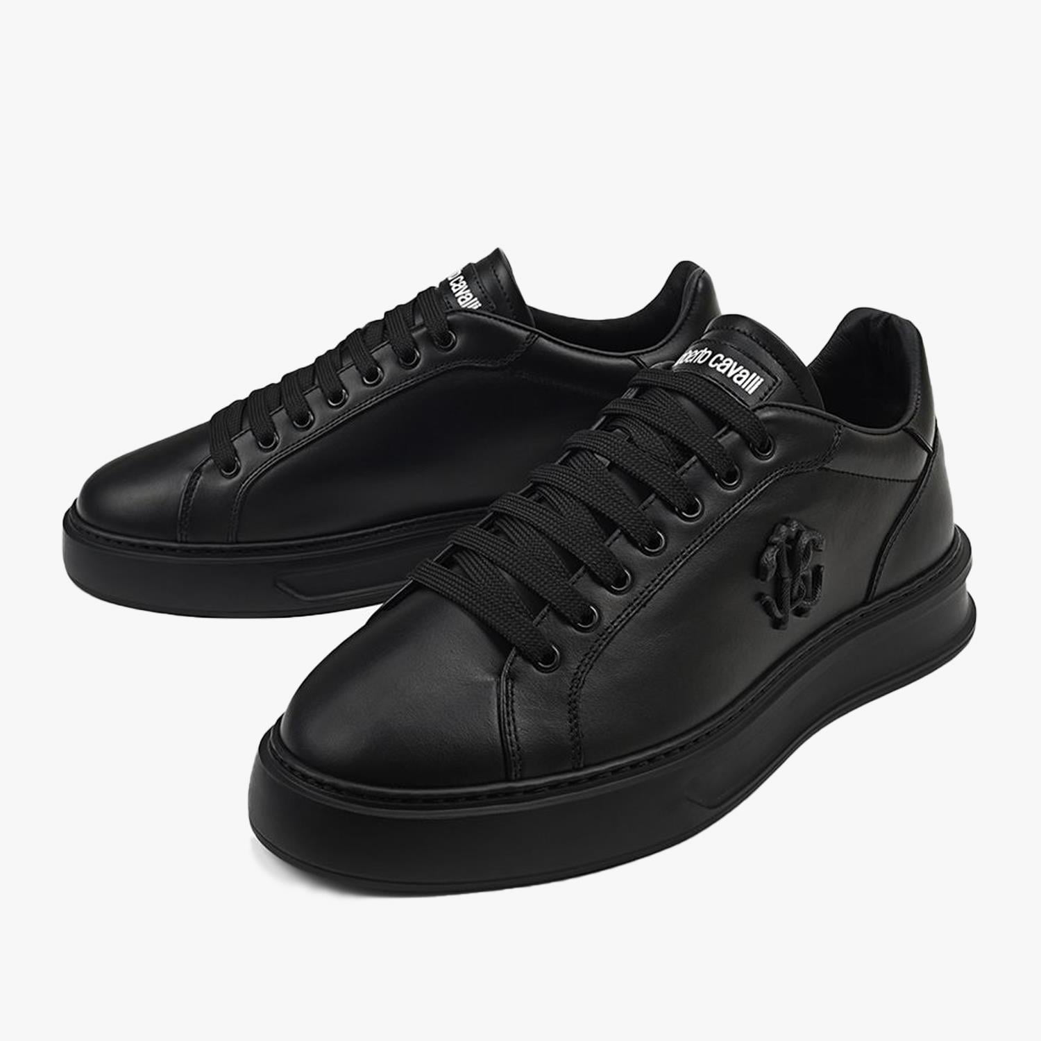 roberto cavalli 黒 レース 40 イタリア製 Roberto Cavalli Siyah Deri Erkek Sneaker | Flower Ayakkabı