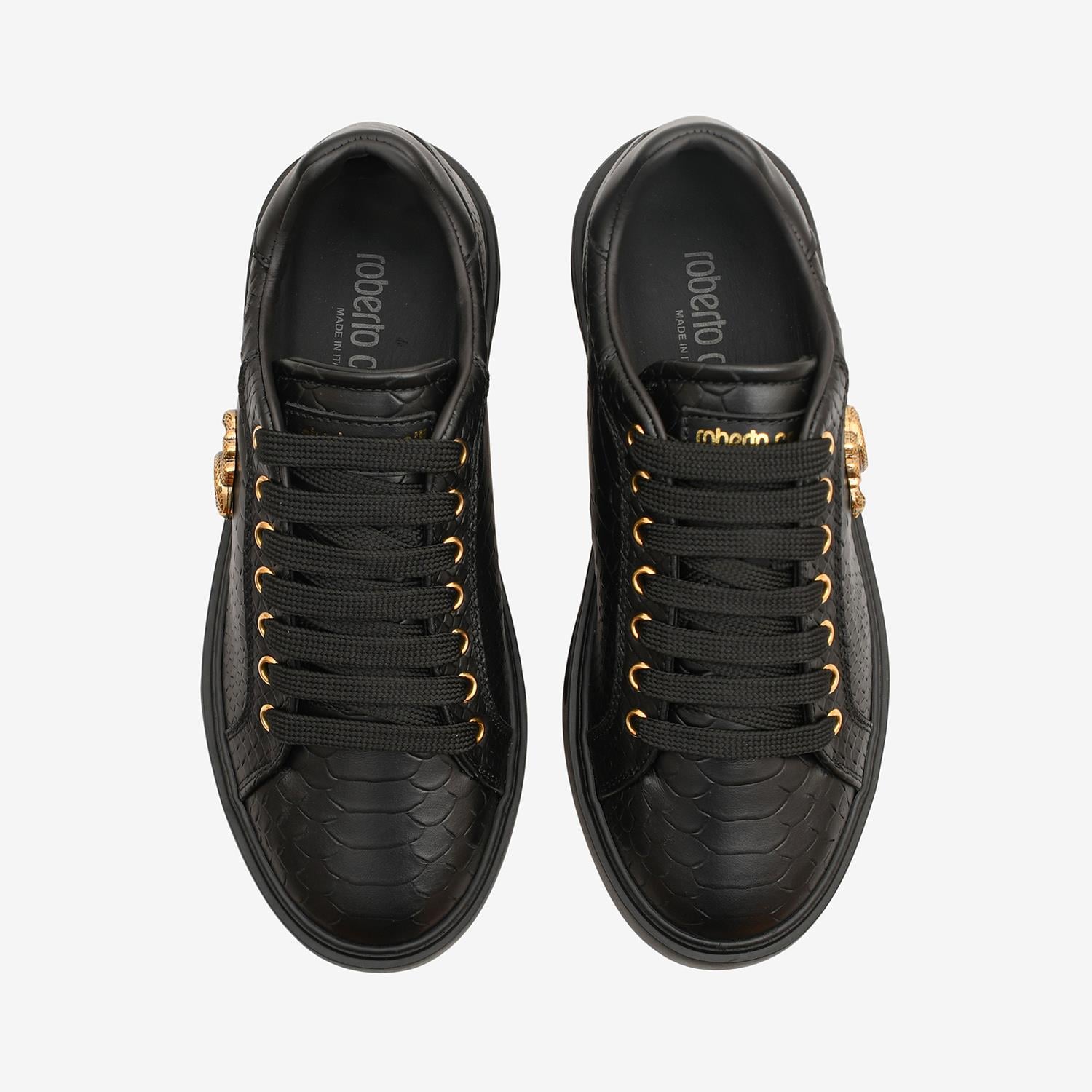 Roberto Cavalli Siyah Deri Kadın Sneaker | Flower Ayakkabı