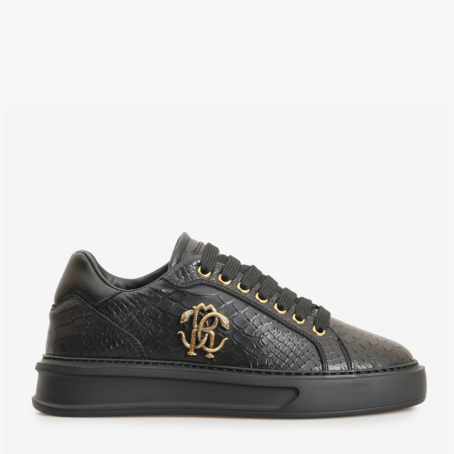 Roberto Cavalli Siyah Deri Kadın Sneaker | Flower Ayakkabı