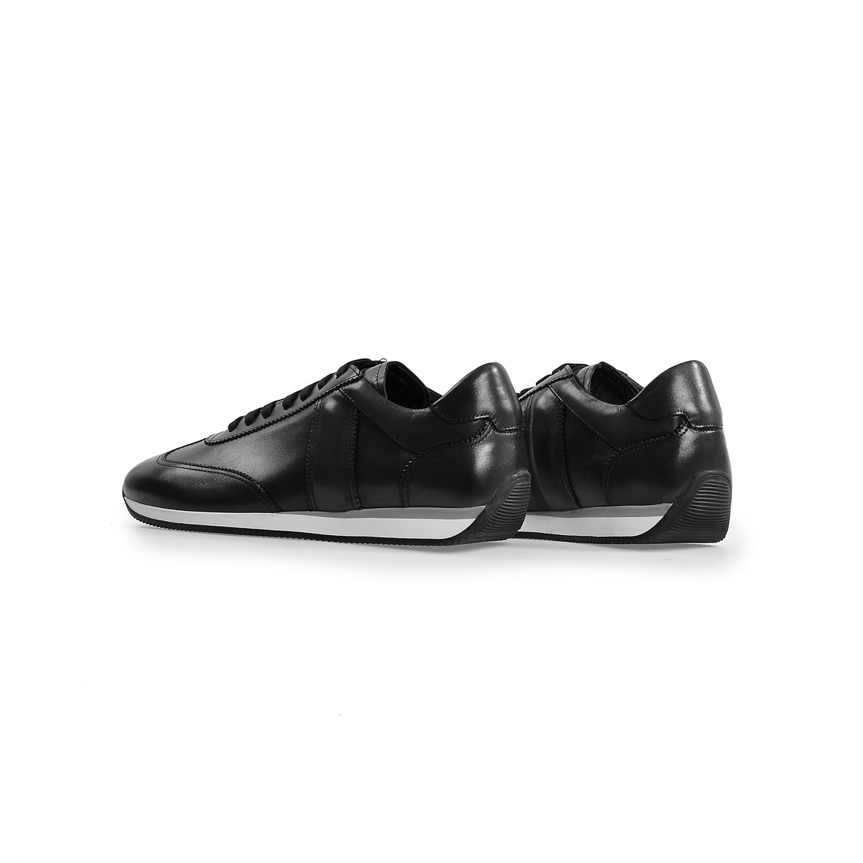 Siyah Deri Bağcıklı Günlük Ayakkabı | Flower Ayakkabı