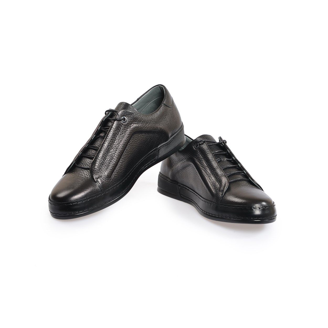 Siyah Deri Bağcıklı Erkek Spor Ayakkabı | Flower Ayakkabı