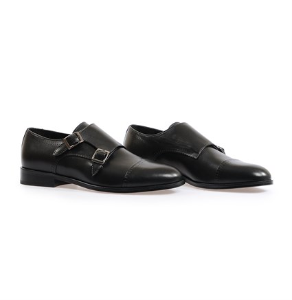 Siyah Çift Tokalı Klasik Ayakkabı | Flower Ayakkabı