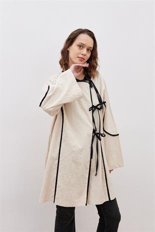 Biye Detaylı Kimono Ceket Krem