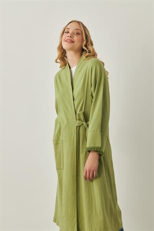 Püskül Detaylı Kadın Kimono Yeşil