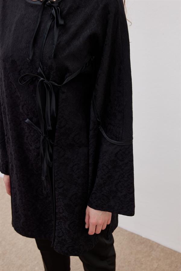 Biye Detaylı Kimono Ceket Siyah