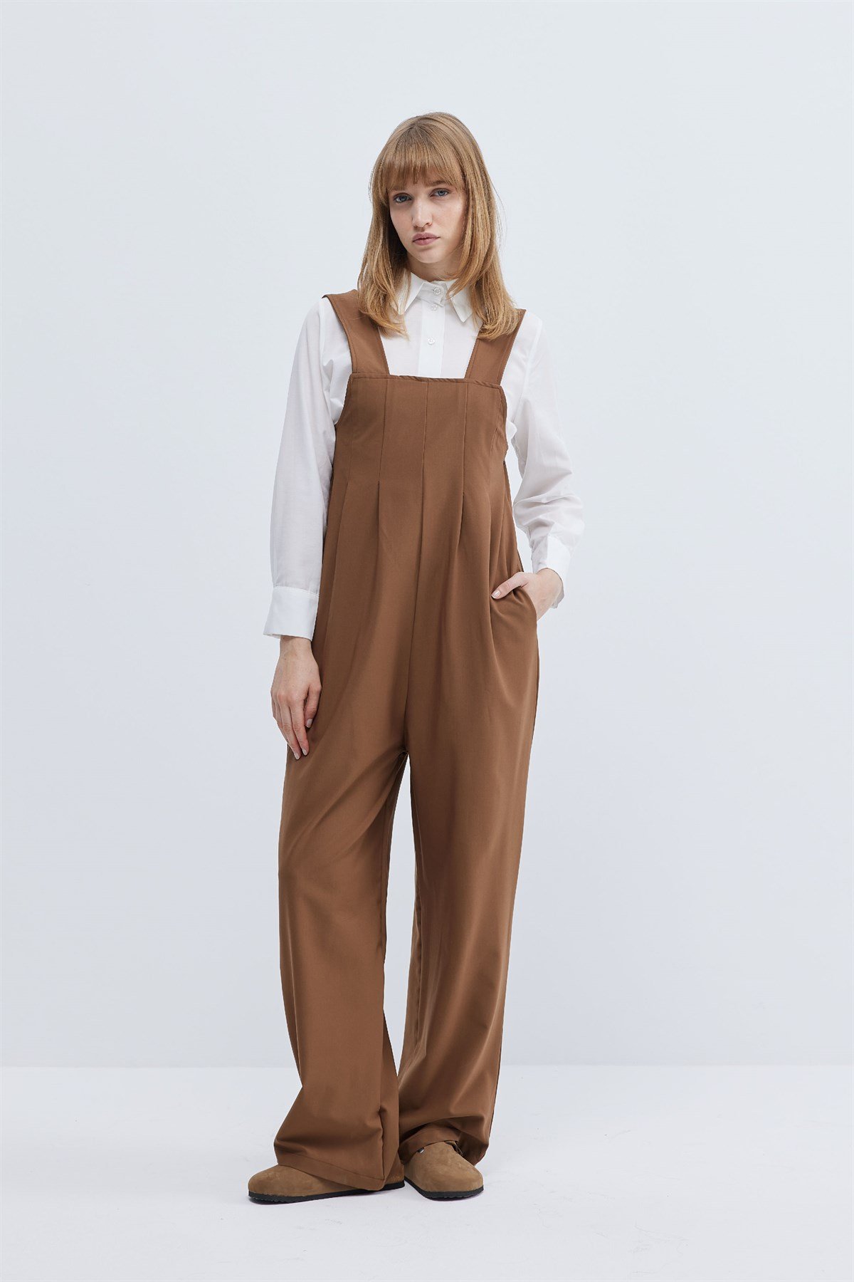 Pleated Overalls Brown - FAHHAR