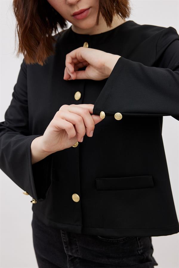 Düğmeli Kısa Ceket Siyah