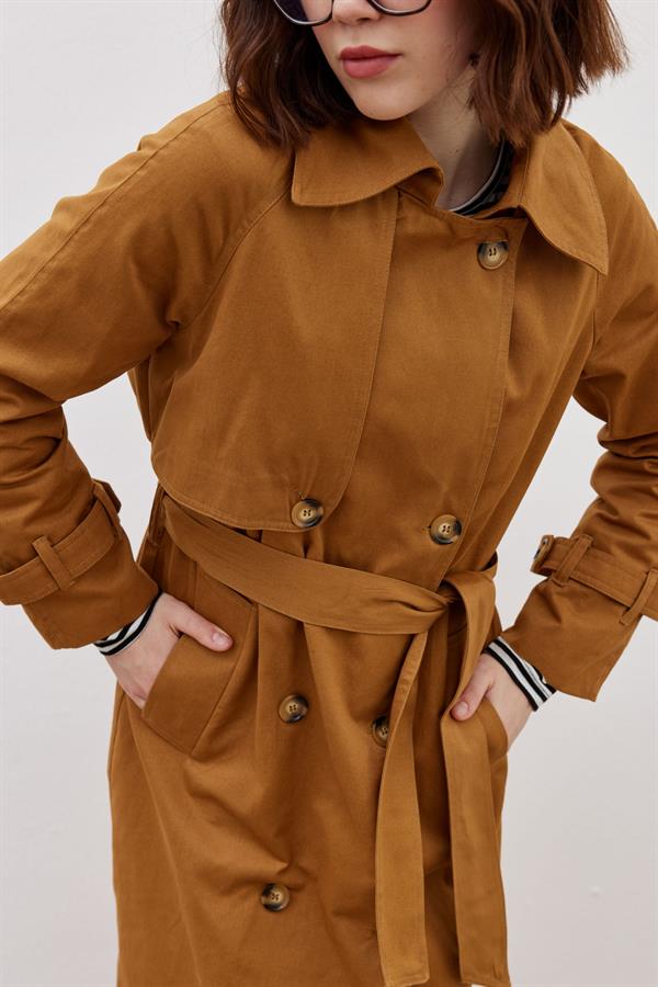 Oversize Cotton Trench Coat Brown - FAHHAR