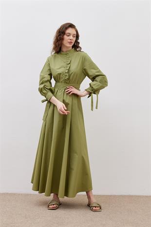 Fırfır Detaylı Elbise Yeşil